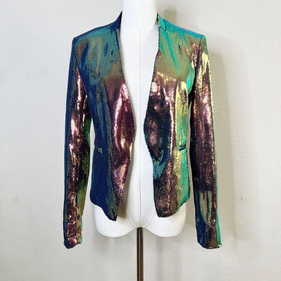 [BLANKNYC] Jackets & Blazers - BLANKNYC Iridescent Sequin Blazer Size XS Blue Green Jacket Open Front Formal